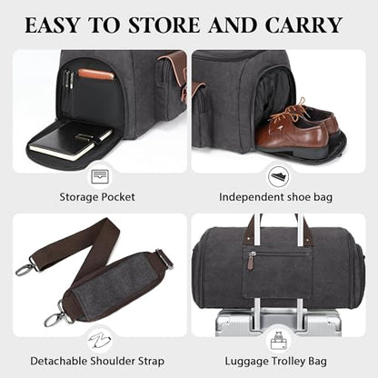 Wildroad Garment Bags for Travel - Canvas Duffle Bag with Shoe Compartment - color: Grey 01, size: Large-50L Duffle Bag
