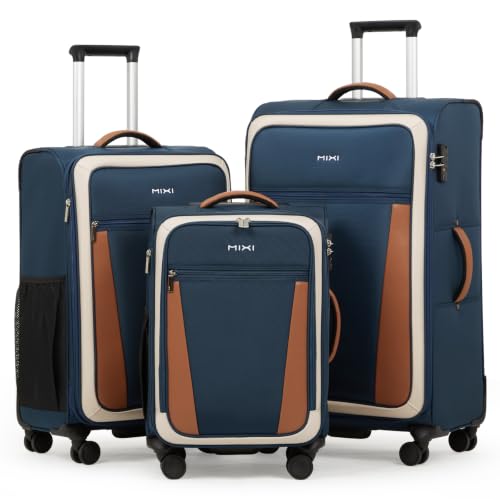 mixi 3-Piece Luggage Set, Spinner Wheels & TSA, Deep Blue & Off White - color: Deep Blue-Off White, size: 3 Piece Set(20/24/28)
