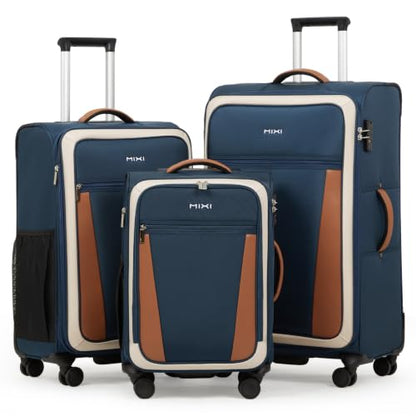 mixi 3-Piece Luggage Set, Spinner Wheels & TSA, Deep Blue & Off White - color: Deep Blue-Off White, size: 3 Piece Set(20/24/28)