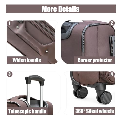 Softside Carry On Luggage Set & Spinner Wheel, Expandable Travel Suitcase - color: Coffee