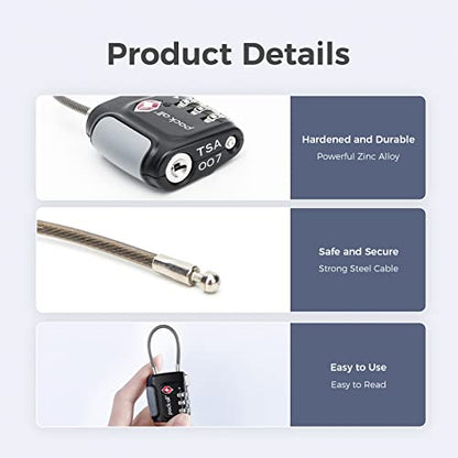 pack all TSA Approved Travel Luggage Locks, Resettable 3-Digit Code | Flexible Steel Cable, Zinc Alloy Body, Clear Number Dials, For Suitcase, Toolbox, Backpack, 4 Pack