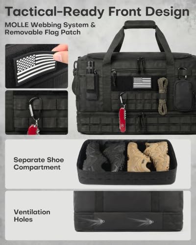 HOTOR Tactical Travel Duffel Bags for Men & Women with MOLLE Toiletry Pouch