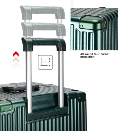 feilario Super Large Aluminum Frame Checked Zipperless Luggage - color: A4-Forest green, size: 30in