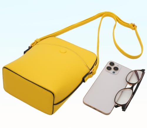 Solene Small Crossbody Bag with Gold Hardware, Mini Shoulder Purse with Adjustable Strap - color: Yellow