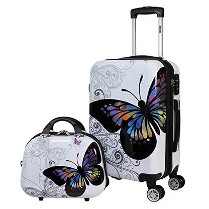 World Traveler Butterfly 2-Piece Carry-On Polycarbonate Hardside Expandable Spinner Luggage Set - size: 2-Piece Set