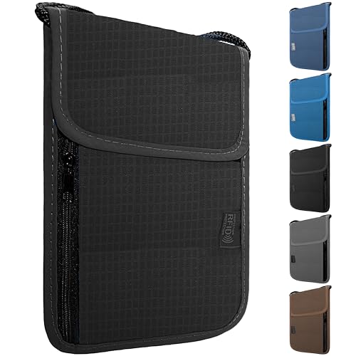 Travel Neck Wallet with RFID Blocking - color: Black