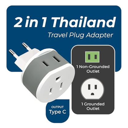 OREI Thailand Power Plug Adapter with 2 USA Inputs - Travel 3 Pack - 2 x Type O, 1 x Type C (US-18) Safe Grounded Use with Cell Phones, Laptop, Camera Chargers, CPAP, and More - style: Type O -Thailand