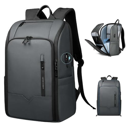 Mens Travel Laptop Backpack with USB Charging Port - color: Grey, size: 15.6 Inch