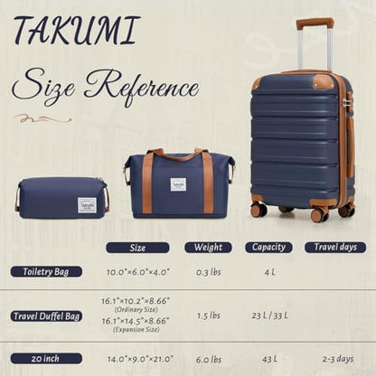 TAKUMI Luggage Sets, Hardside Suitcases with Wheels, Navy, 3 Piece - color: NAVY, size: 3 Piece Set(DB)