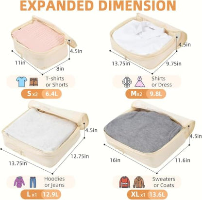 BAGAIL 4 Set/6 Set/8 Set Compression Packing Cubes Travel Accessories Expandable Packing Organizers (Square Mesh, 06-Beige) - color: 06-Beige, style: Square Mesh