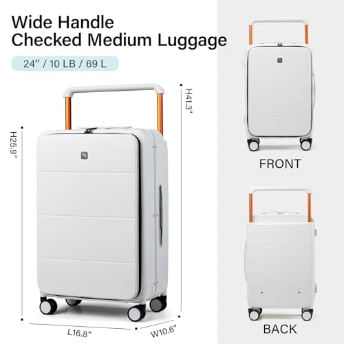 Hanke Top Opening 24 Inch Checked Luggage, Aluminum Frame Medium Suitcase - color: Smoke White, size: 24 Inch