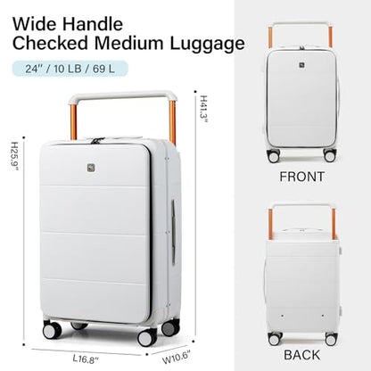 Hanke Top Opening 24 Inch Checked Luggage, Aluminum Frame Medium Suitcase - color: Smoke White, size: 24 Inch