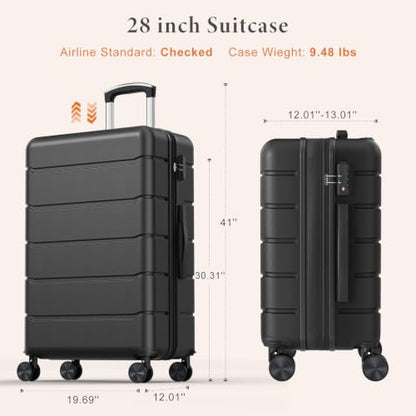 Sweetcrispy 28 Inch Checked Luggage, Hard Shell Suitcase, Black - color: Black, size: 28 Inch