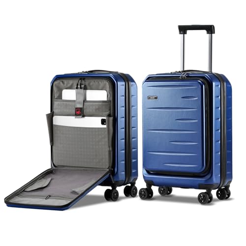 CENSIEN 20 Inch Carry On Luggage 22×14×9 Airline Approved with Front Pocket - color: Navy Blue, size: 20 Inch