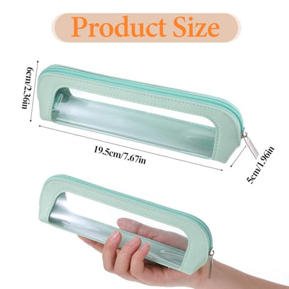 Psyqtsuary Small Clear Makeup Bag, PU Leather Travel Makeup Brush Bag - color: Light Green