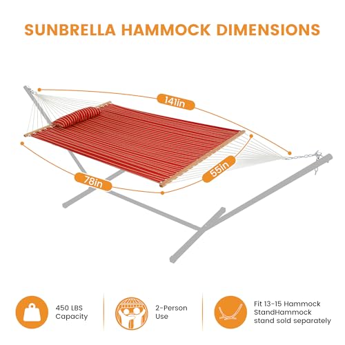 Lazy Daze 12 FT Sunbrella Fabric Hammock, Non-Fading Double Outdoor Hammock - color: Harwood Crimson