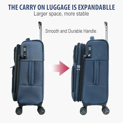 KROSER Softside Expandable checked Luggage with Front Business Pockets，24 Inch Suitcases with Spinner Wheels & Built-in TSA Lock, Durable Suitcase Rolling Luggage, Haze Blue - color: Haze Blue-24, size: 24 inch