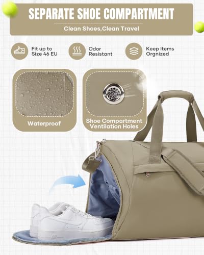 Gym Bags for Women with Shoe Compartment Overnight Bag Camel - color: F2-Camel