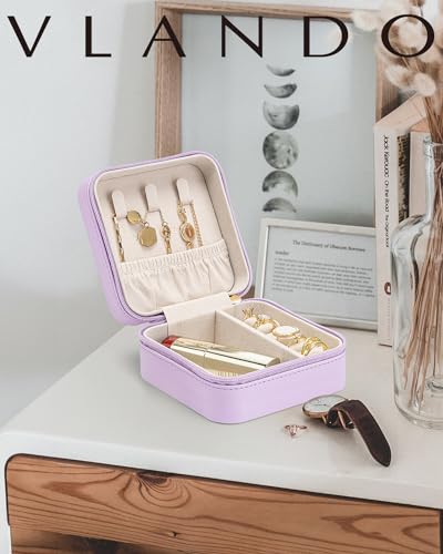 VLANDO Travel Jewelry Case, Compact Design, Necklace Hook, Anti-Tangle - color: F.Purple