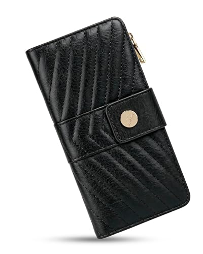 Black Women's Trifold Wallet,Large Capacity RFID Long Wallet - color: Black, size: Trifold