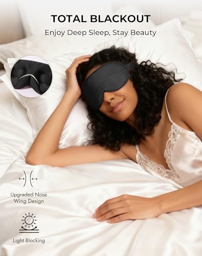 SilkSilky 100% 22 Momme Mulberry Silk Sleep Mask, Black - color: Black