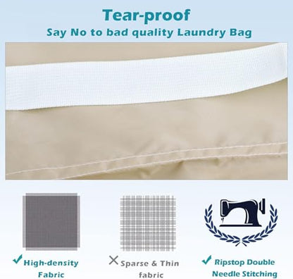 Coomee Heavy Duty Laundry Bag, 2 Pack XXL Nylon Laundry Bags with Straps - color: Beige, size: 48" x 28" x 1"