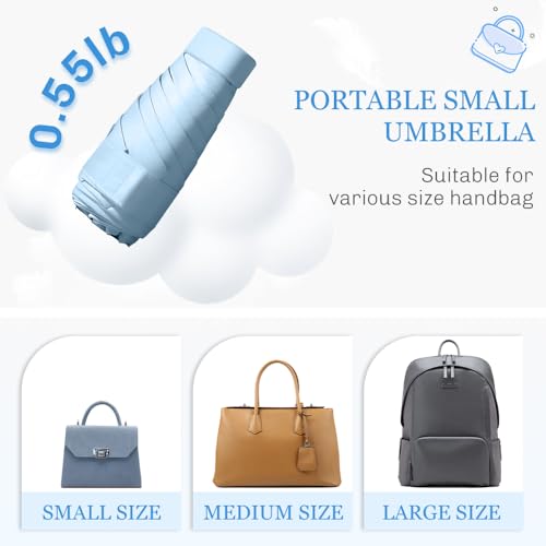 TOPSAIL Mini Umbrella for Travel, UPF 50+ UV Sun & Rain Protection, Compact 6k Folding Pocket Umbrella with Case for Purse, Backpack - color: BlackBlue