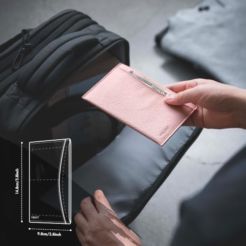 VULKIT Passport Cover Ultra Slim Design Leather Passport Sleeve RFID Blocking with 2 Card Slots, Anti-Theft Travel Essentials - color: Grain Blush Pink