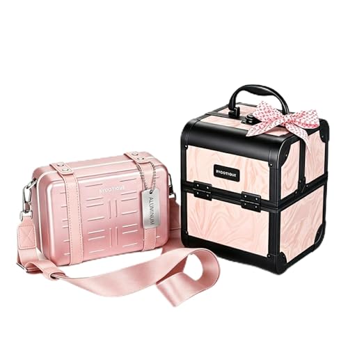 BYOOTIQUE Aluminum Hard Shell Purse with Strap Cosmetic Makeup Case Travel - color: Pink With Travel Case