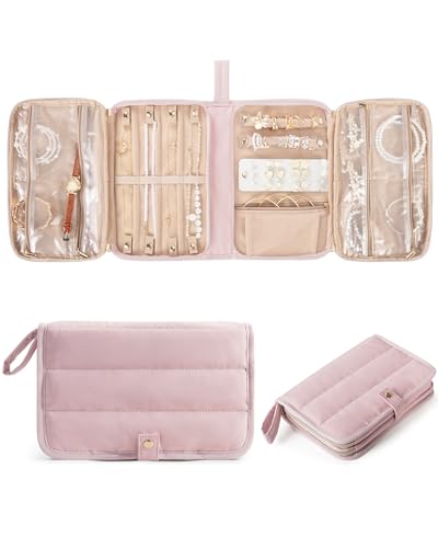 Marscamd Travel Jewelry Case Organizer, Foldable Jewelry Bag, Pink - color: Pink