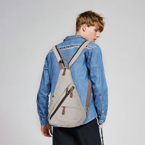 KL928 Canvas Sling Bag - Small Crossbody Backpack Shoulder Casual Daypack Rucksack for Men Women(Large Version,Leaden) - color: Canvas-leaden