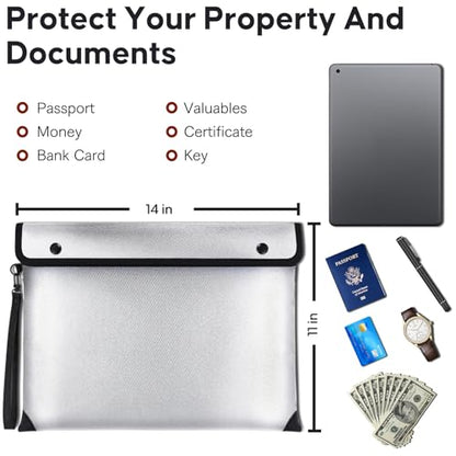 6500℉ Upgraded Fireproof Document Bag A4 Size (Silver)