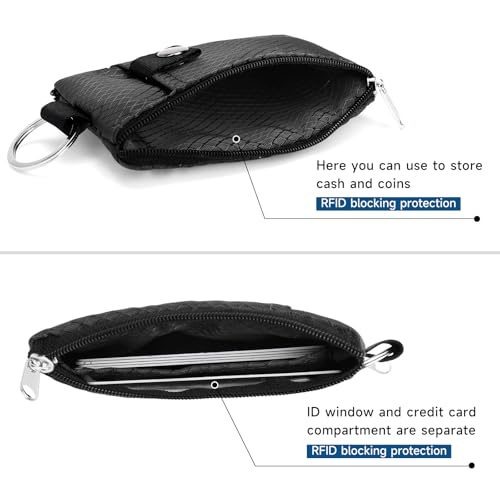 SENDEFN Minimalist Lanyard Keychain Wallet for Women, RFID Blocking WaterResistant Zip Credit Card Holder with ID Window - color: 2-Black