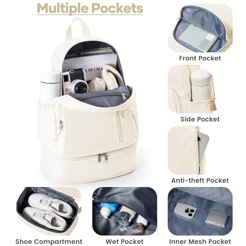 Gym Backpack for Women, Dance Volleyball Backpacks With Shoe Compartment - color: Beige