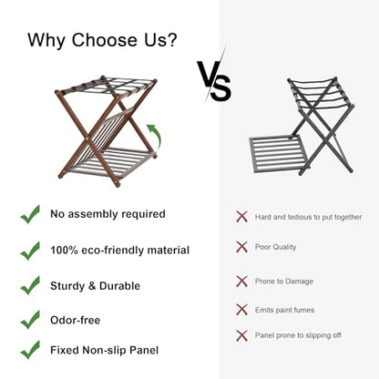 Fully Assembled Foldable Bamboo Luggage Rack for Guest Room - color: Walnut, size: 1 Pack