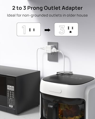 TROND 2 to 3 Prong Outlet Splitter 2 Pack - 3 Way Plug Extender - color: White, size: 2 Prong-2 Pack