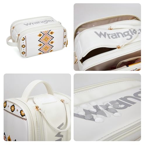 Wrangler Large Makeup Bag Travel Toiletry Bag Portable Cosmetic Bag - color: Aztec-Tan