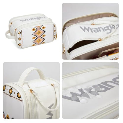 Wrangler Large Makeup Bag Travel Toiletry Bag Portable Cosmetic Bag - color: Aztec-Tan