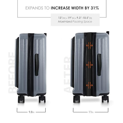 TRAVELARIM 20 Inch Carry On Luggage 22x14x9 Airline Approved Suitcase | Expandable, Laptop Compartment, Durable Hard-shell, Scratch-Resistant, 360° Spinner Wheels, TSA Lock, Cosmetic Case, Grey - color: Grey, size: Carry-on 20 Inch
