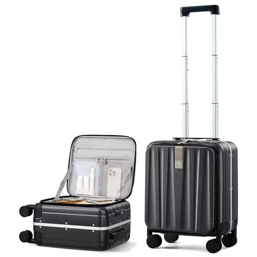 Hanke 16 Inch Small Carry On Luggage, Top Opening Aluminum Frame Suitcase - color: Black, size: 16 Inch
