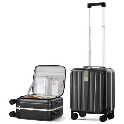 Hanke 16 Inch Small Carry On Luggage, Top Opening Aluminum Frame Suitcase - color: Black, size: 16 Inch
