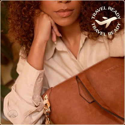 Women’s 16” Laptop Tote Bag, Vegan Leather Work Bag with Cupholder, RFID & Anti-Pickpocket Trolley Sleeve - color: Dark Brown