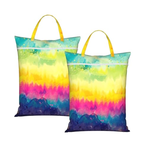 "colored pastel colorful tie dye rainbow purple pink print 2-Pack Travel Laundry Bags for Dirty Clothes- Large Waterproof Laundry Tote, Wet & Dry Use, Reusable Foldable Carry Handles" - color: Colored Pastel Colorful Tie Dye Rainbow Purple Pink Print