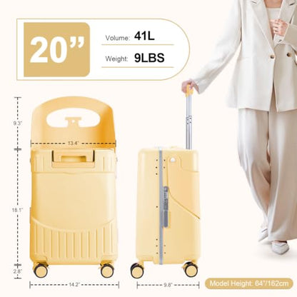 MRPLUM Ride On Luggage with Foldable Seat&Seat Belt,Yellow - color: Yellow