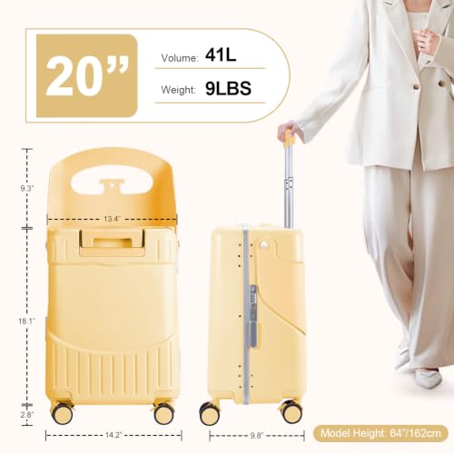 MRPLUM Ride On Luggage with Foldable Seat&Seat Belt,Yellow - color: Yellow
