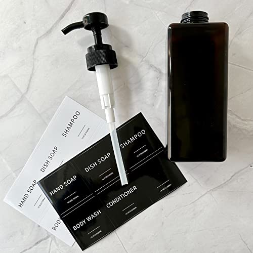 Soap Dispenser with Waterproof Labels, Thickened Plastic Hand Soap Dispenser for Bathroom, Kitchen Dish Washing Liquid Bottles, Shampoo and Conditioner Bottles with Funnel (16oz 4Pack Black Amber) - color: 2 Black + 2 Amber