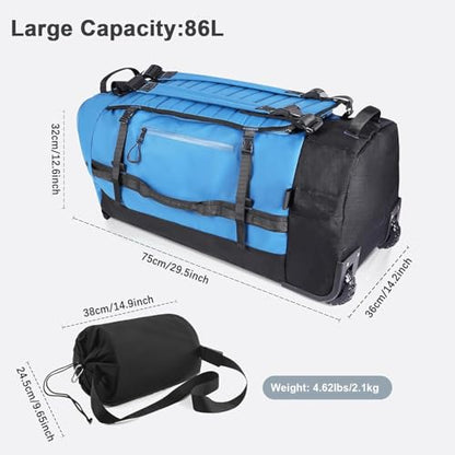 Rolling Duffle Bag with Wheels,86L 30”Carry on Luggage with Wheels,Folding Travel Bag,Duffle Backpack with Separate Shoe Compartment (Blue) - color: blue, size: 86L duffle bag