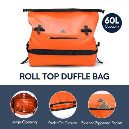 Haimont IPX7 Waterproof Roll-Top Dry Duffel Backpack Bag - color: Orange, size: 60L