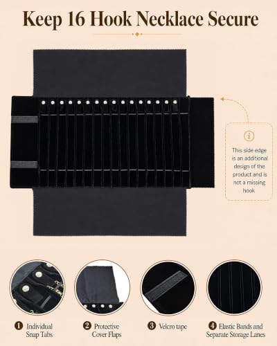 Travel Necklace Organizer, Tangle Free Jewelry Case, 16 Slots - color: Black Diamond