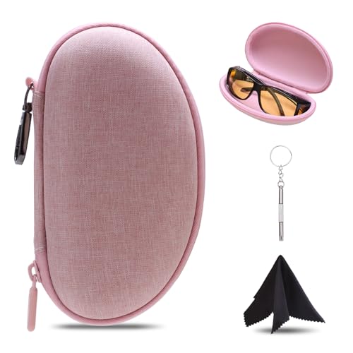 LTGEM Glasses Case Hard Shell, Hard Sunglasses Travel Case for Women Men, Large Eyeglass Cases with Clip and Cleaning Cloth - color: Pink